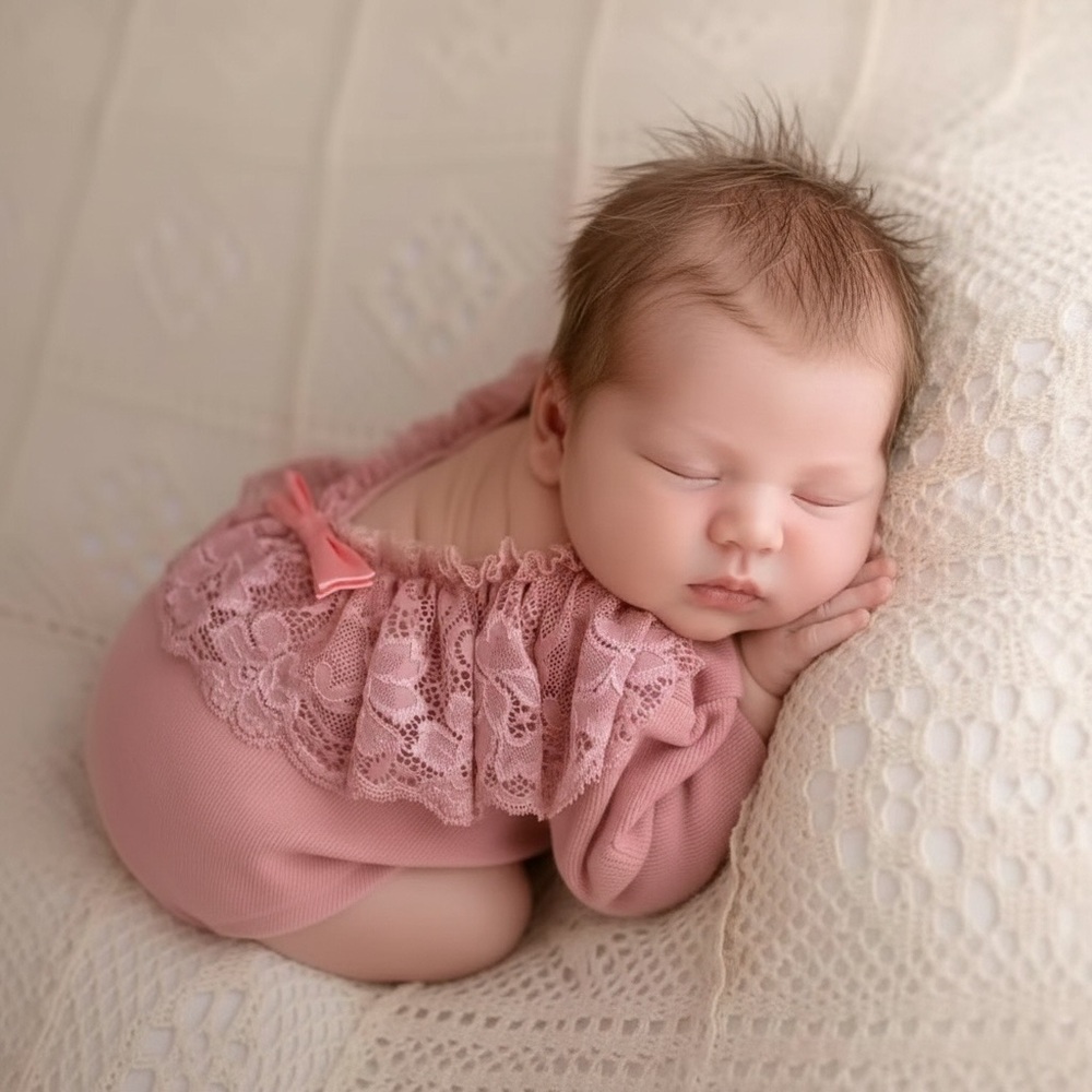 Dusty Rose Lace Back Newborn Romper | Long Sleeve Baby Girl Bodysuit
